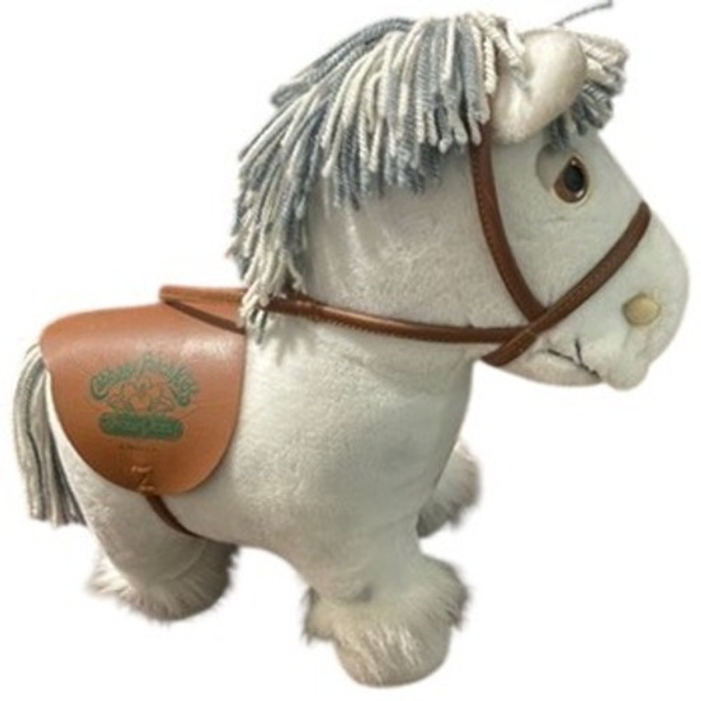 Vintage Cabbage Patch Kids Show Pony White Plush Grey Yarn Mane Saddle Bridle